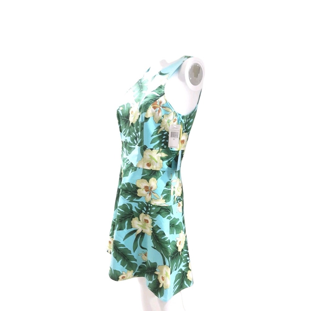 Cece By Cynthia Steffe Dress Sz 8 Tropical Leaves Floral Sleeveless Fit & Flare